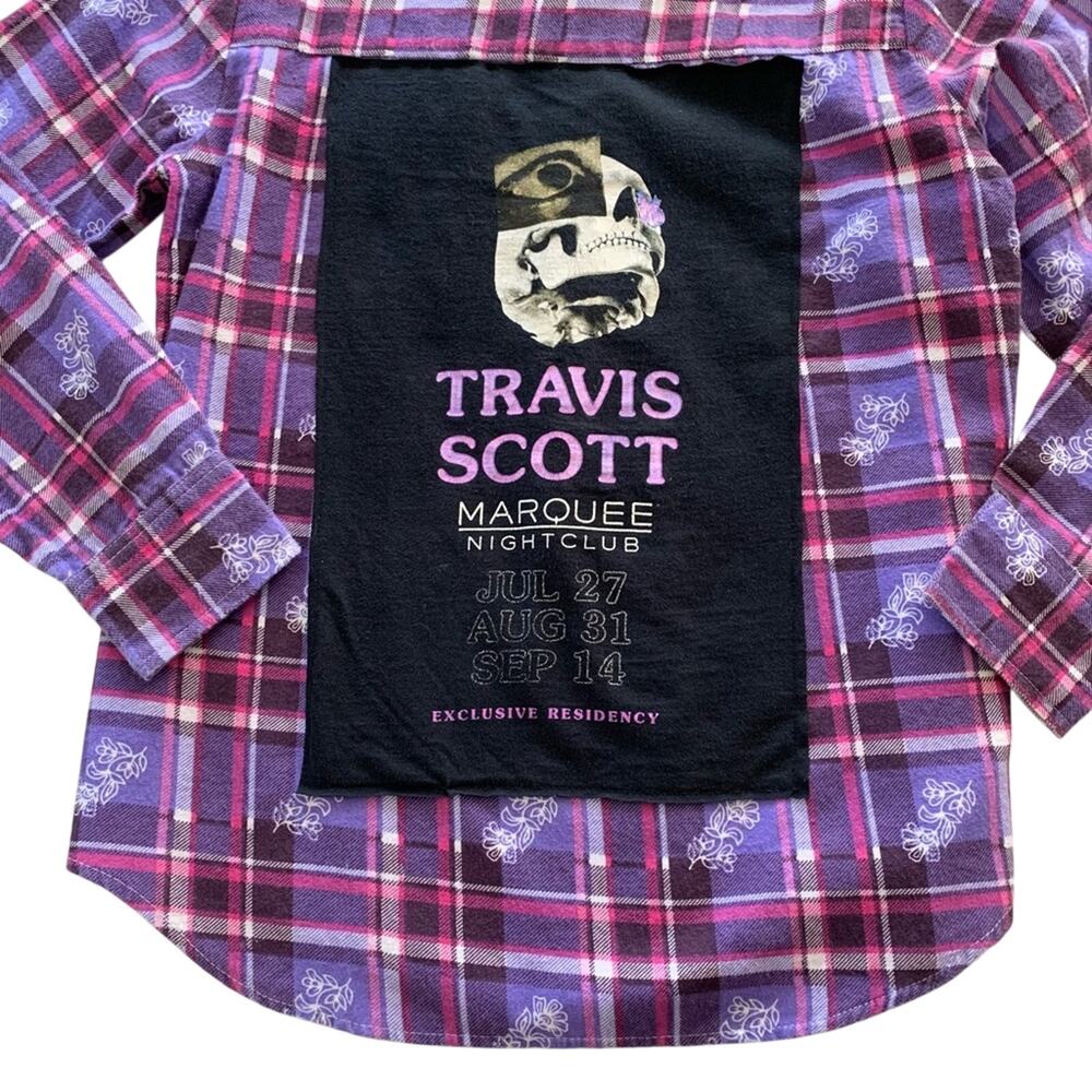 Via Penny Lane Reworked | Travis Scott Graphic Purple Plaid Button Up Flannel M - Picture 8 of 9